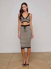 Reverie Pointelle Knit Bralette in Black/Natural Stripe