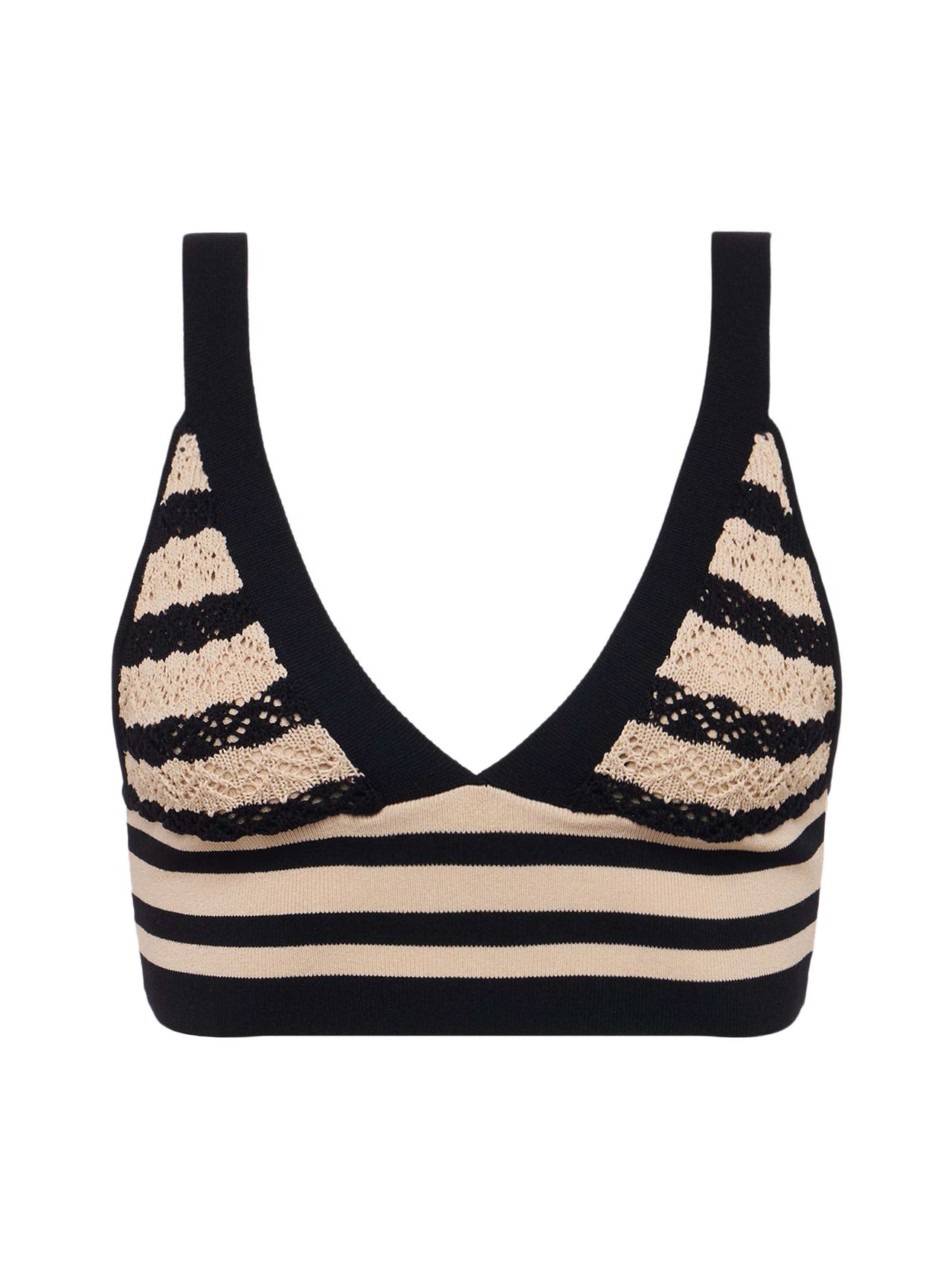 Reverie Pointelle Knit Bralette in Black/Natural Stripe