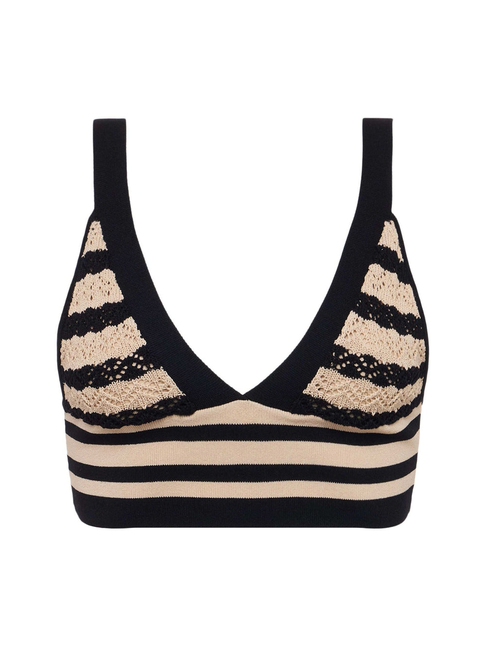 Reverie Pointelle Knit Bralette in Black/Natural Stripe