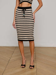 Lacen Pointelle Knit Skirt in Black/Natural Stripe