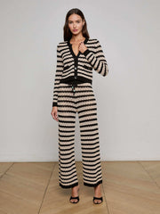 Orla Pointelle Knit Cardigan in Black/Natural Stripe