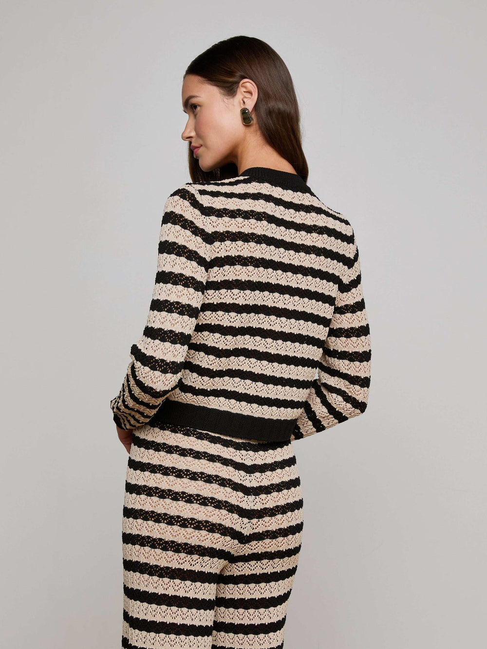 Orla Pointelle Knit Cardigan in Black/Natural Stripe