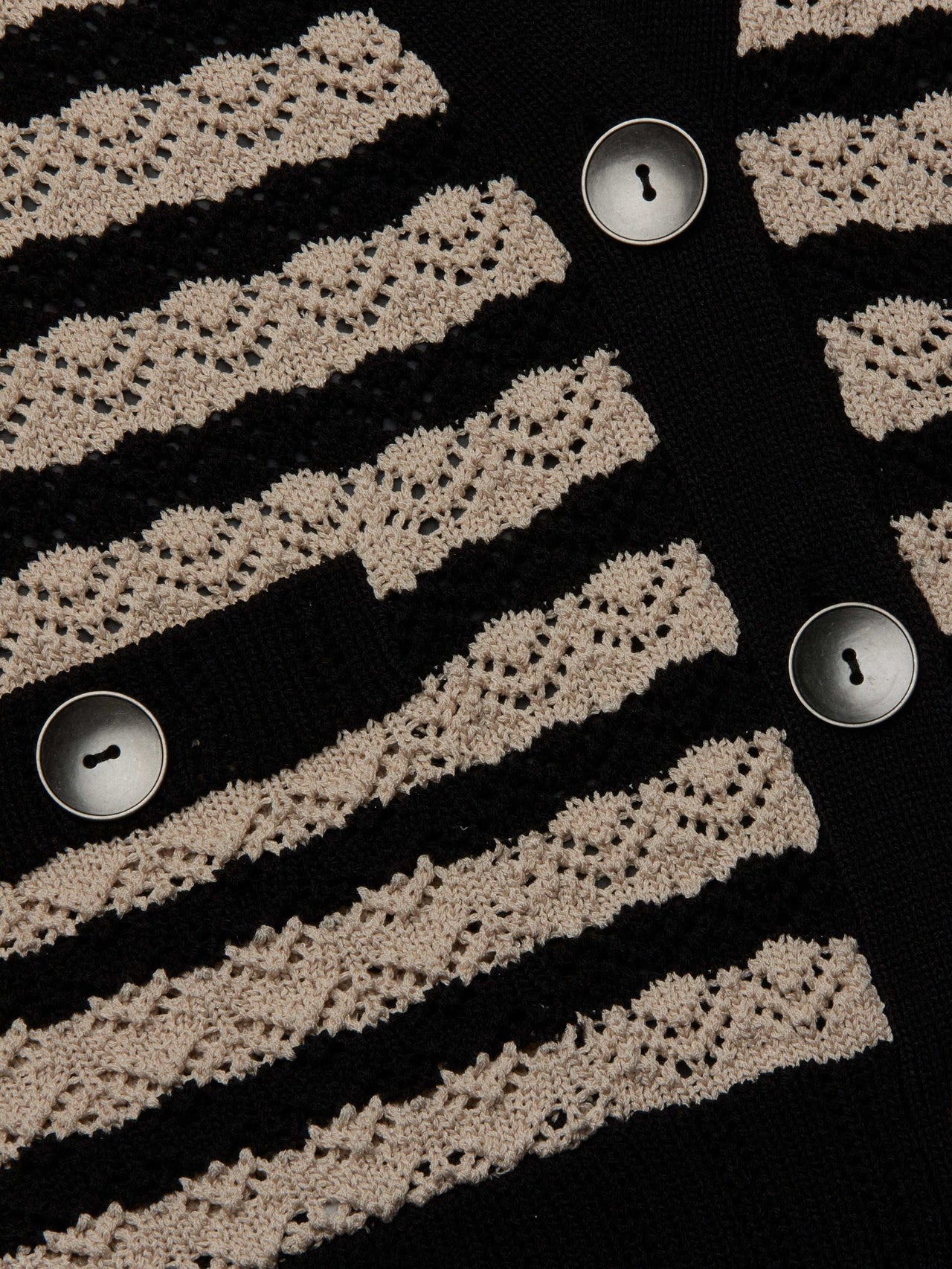 Orla Pointelle Knit Cardigan in Black/Natural Stripe