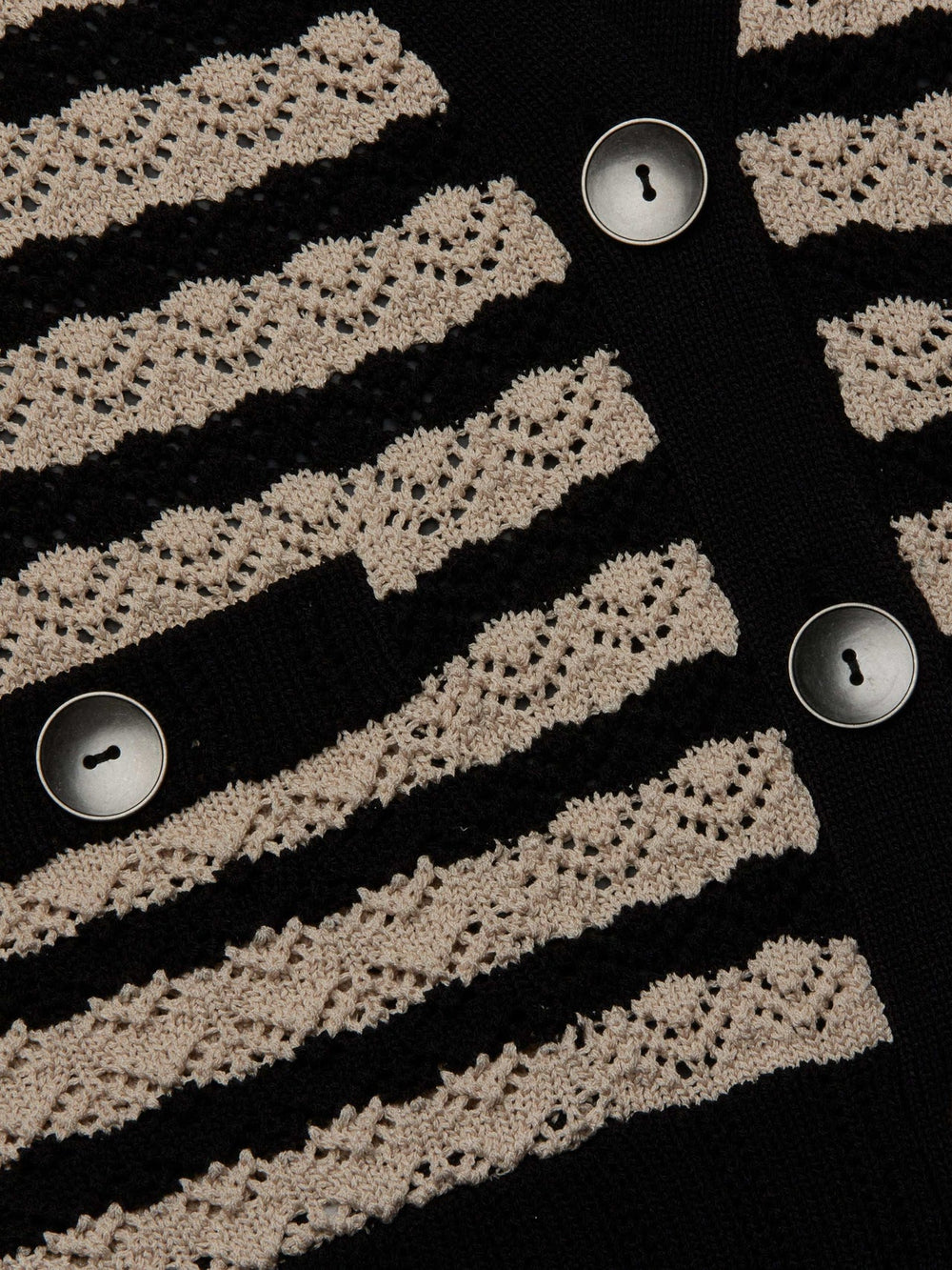 Orla Pointelle Knit Cardigan in Black/Natural Stripe