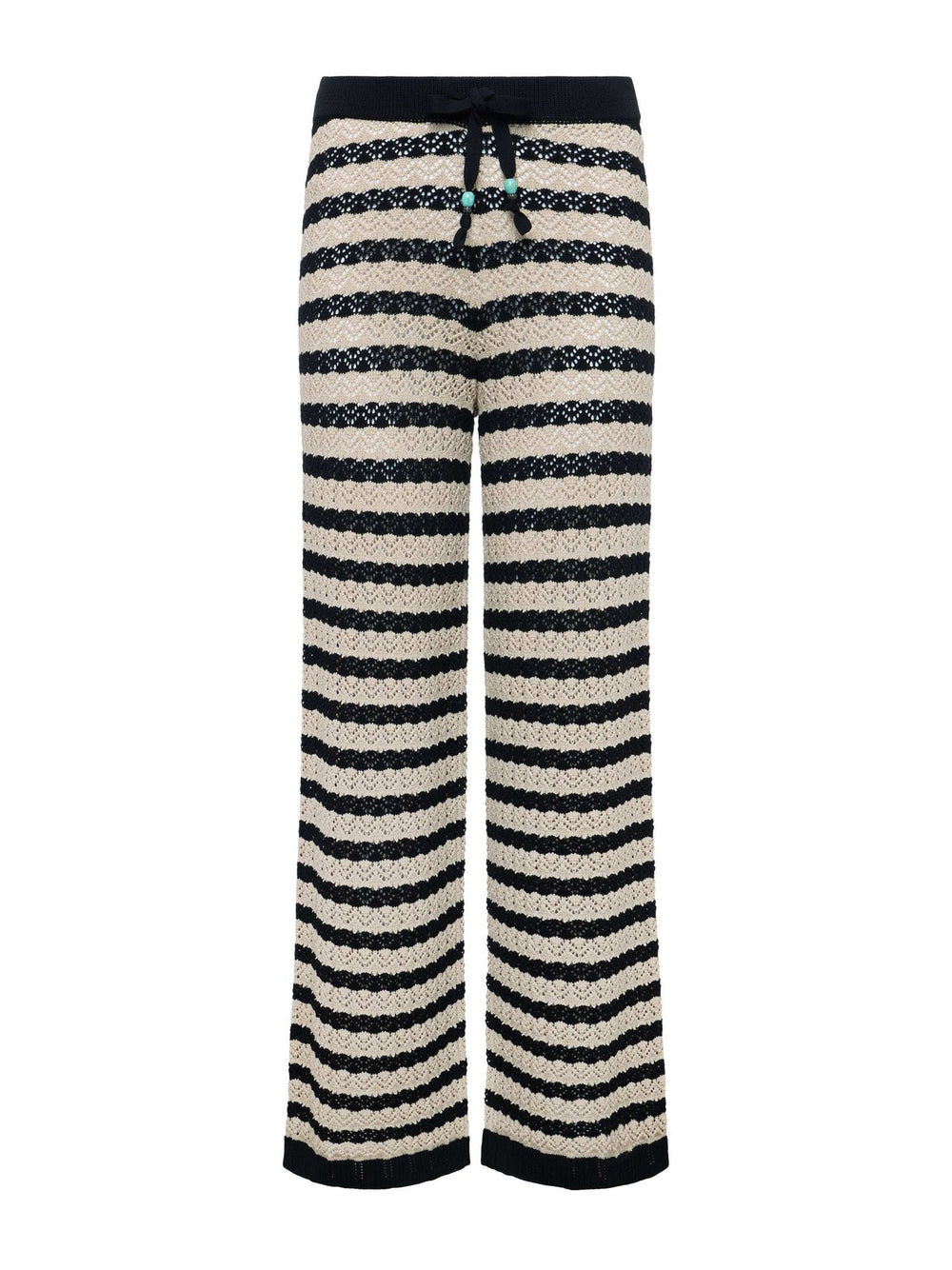 Gaelle Pointelle Knit Pant in Black/Natural Stripe