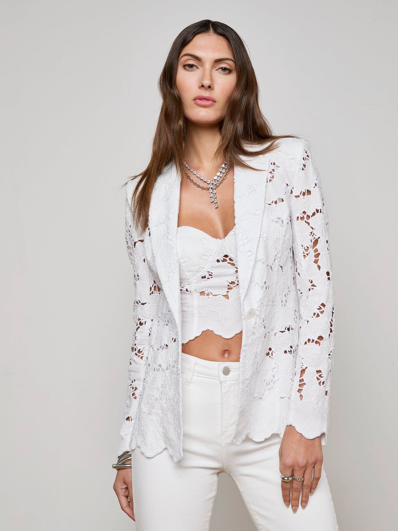 Clementine Lace Blazer in White