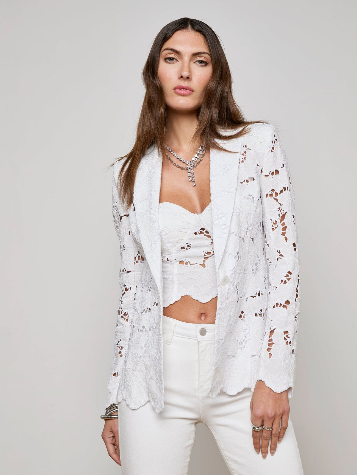 Clementine Lace Blazer in White