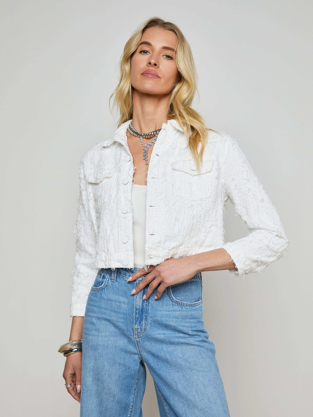 Koda Cropped Jean Jacket in Textile Blanc