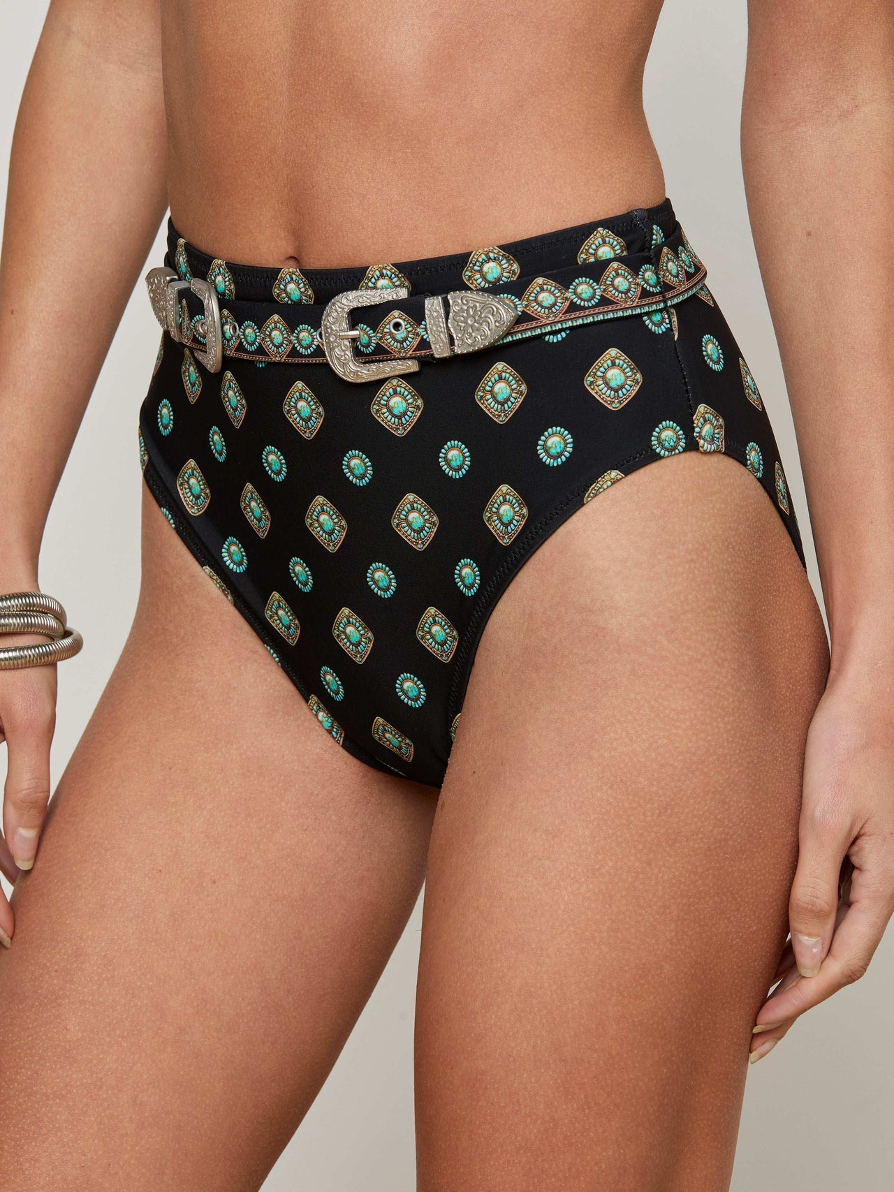 Vanessa High-Waisted Bikini Bottom in Medallion print