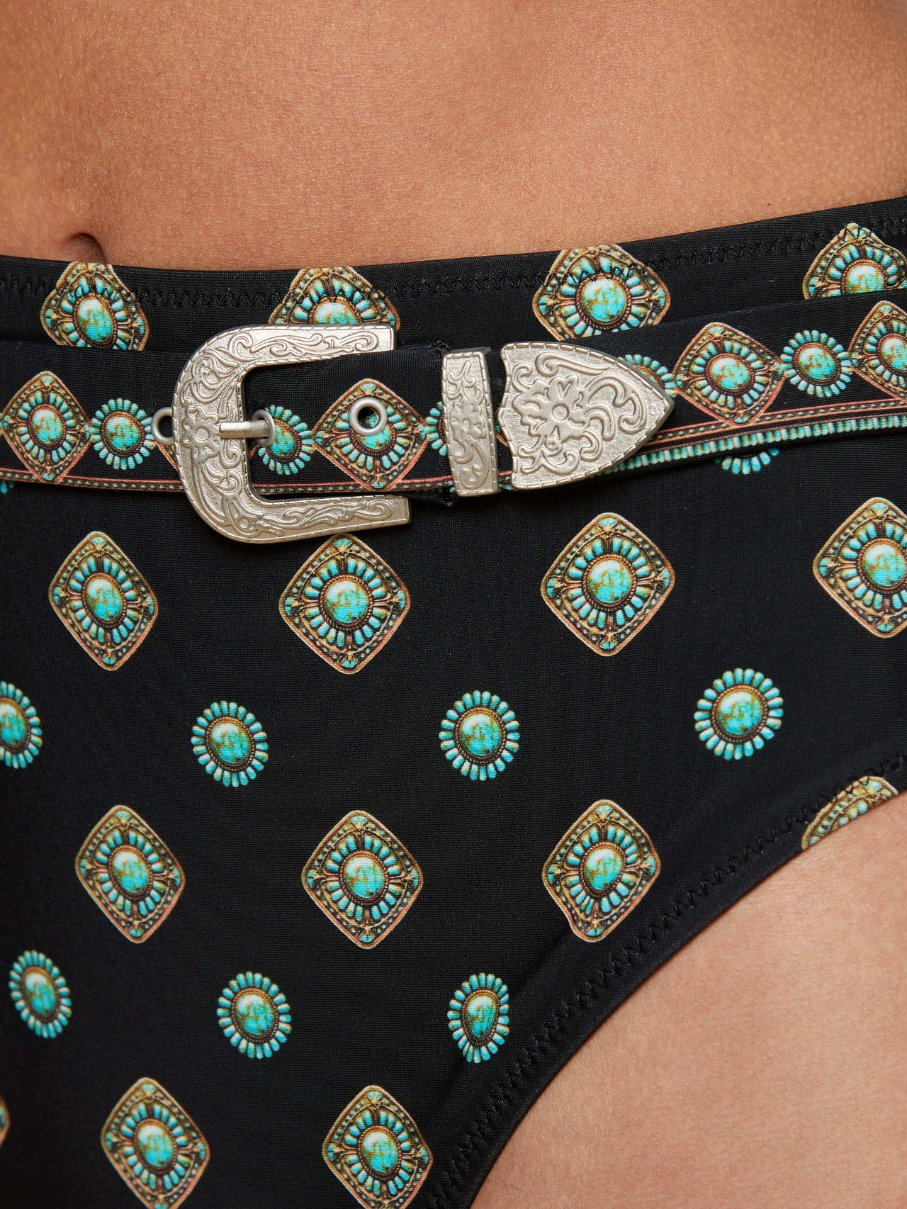 Vanessa High-Waisted Bikini Bottom in Medallion print