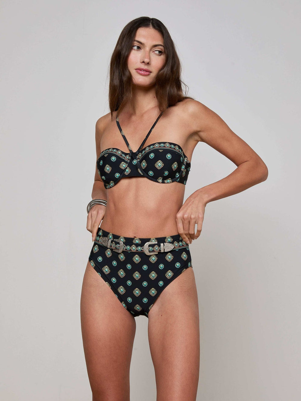 Vanessa High-Waisted Bikini Bottom in Medallion print
