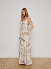 Sutton Beaded Strap Maxi Dress, Light Sage Desert Snake Print