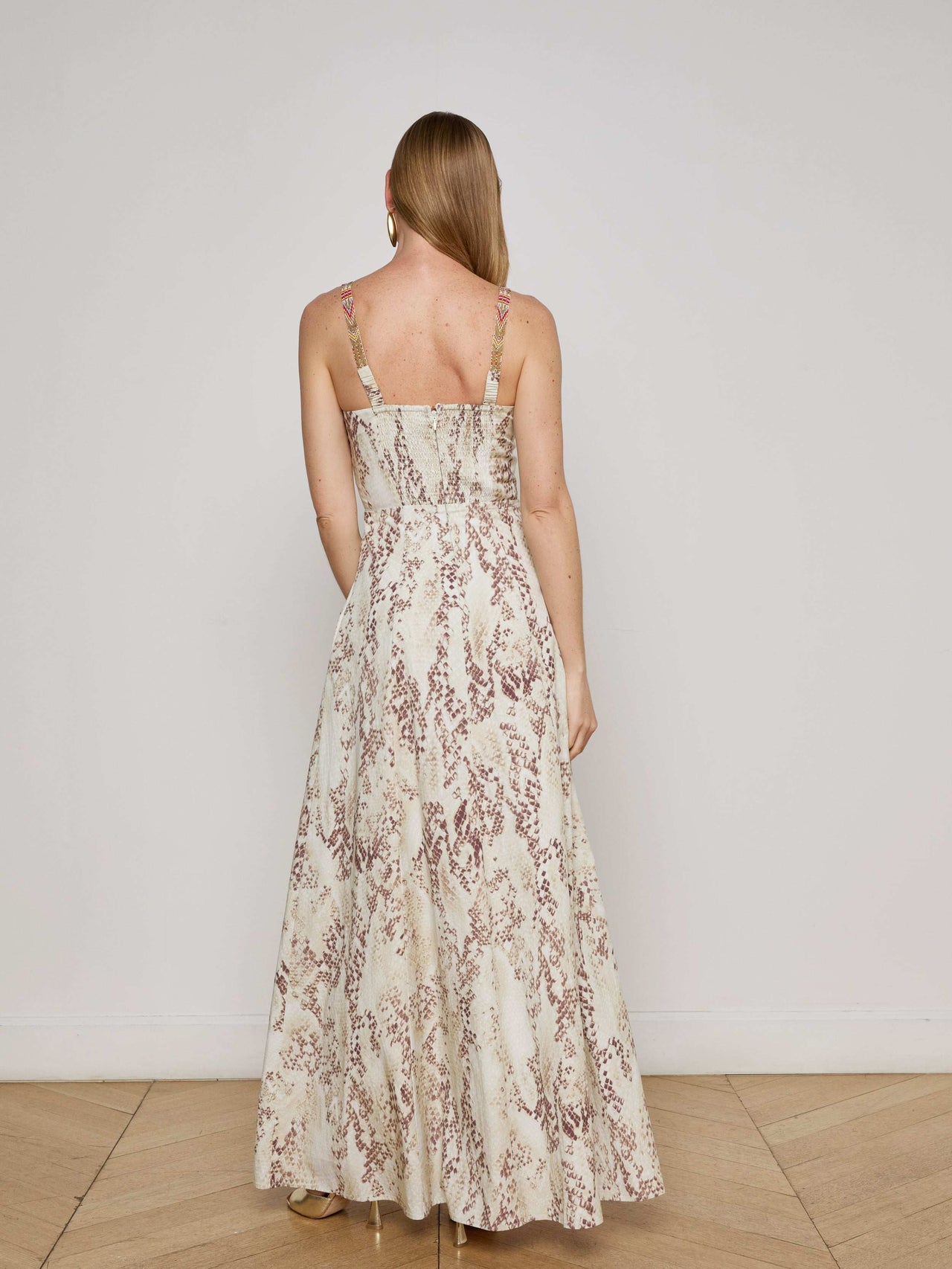 Sutton Beaded Strap Maxi Dress, Light Sage Desert Snake Print