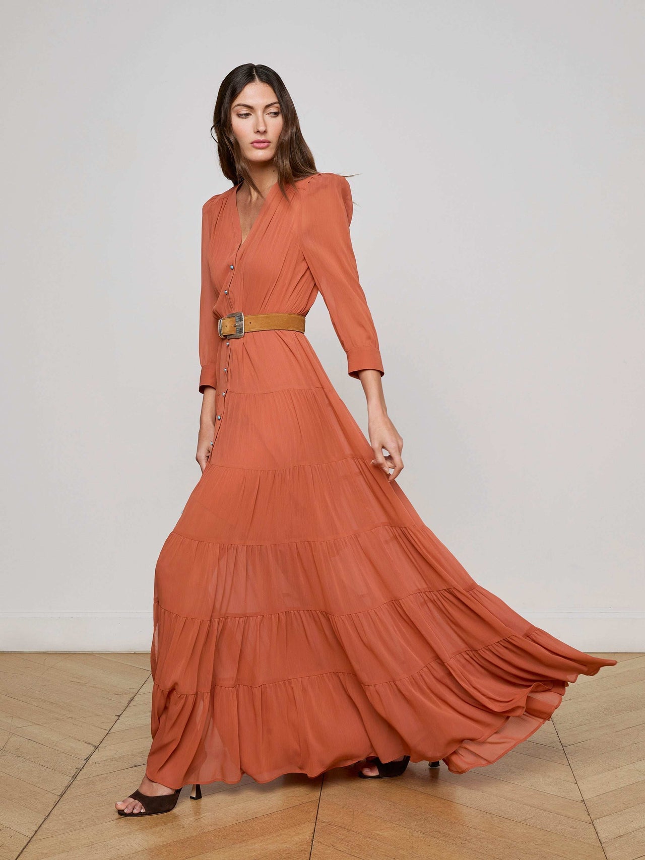 Seraphina Tiered Maxi Dress in Baked Clay