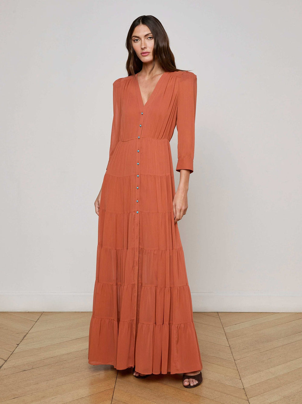 Seraphina Tiered Maxi Dress in Baked Clay