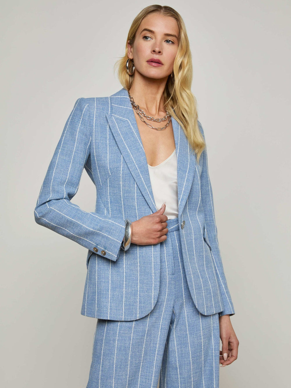 Chamberlain Pinstriped Blazer in Sky Blue/White Pinstripe