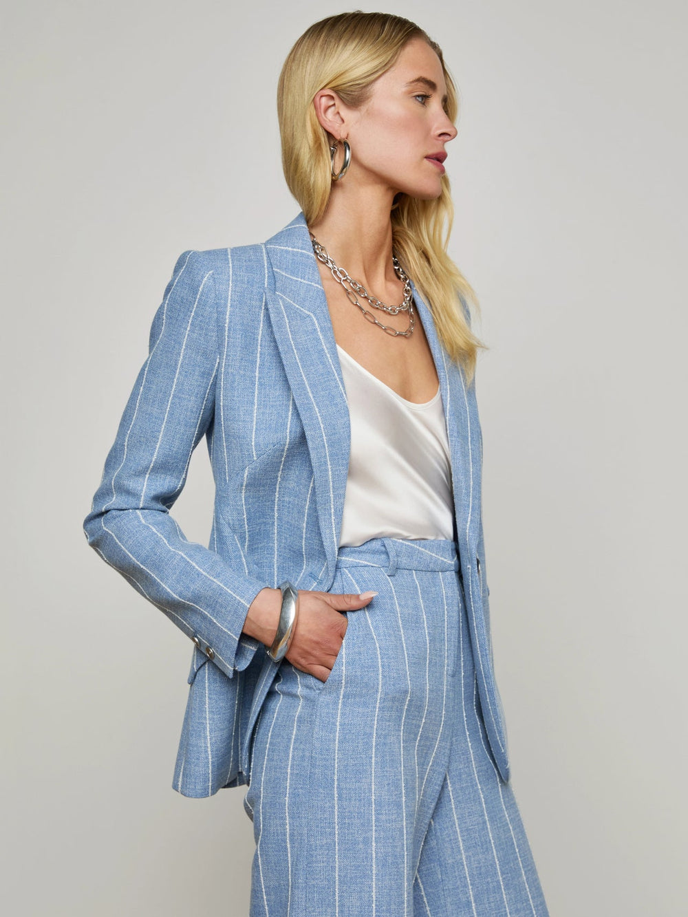 Chamberlain Pinstriped Blazer in Sky Blue/White Pinstripe