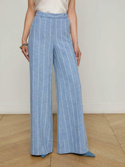 Pilar Pinstriped Wide-Leg Pant in Sky Blue/White Pinstripe