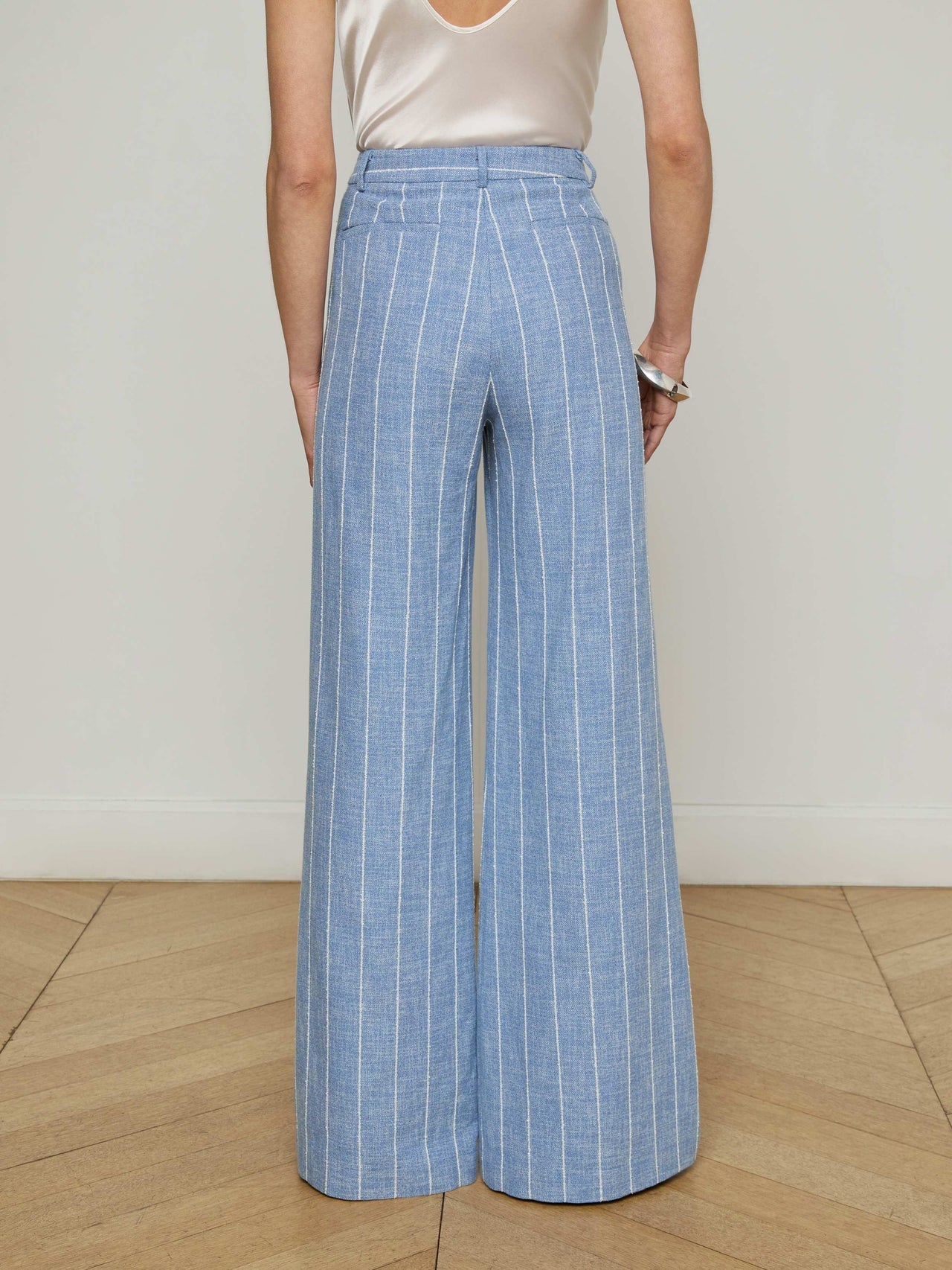 Pilar Pinstriped Wide-Leg Pant in Sky Blue/White Pinstripe