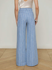 Pilar Pinstriped Wide-Leg Pant in Sky Blue/White Pinstripe