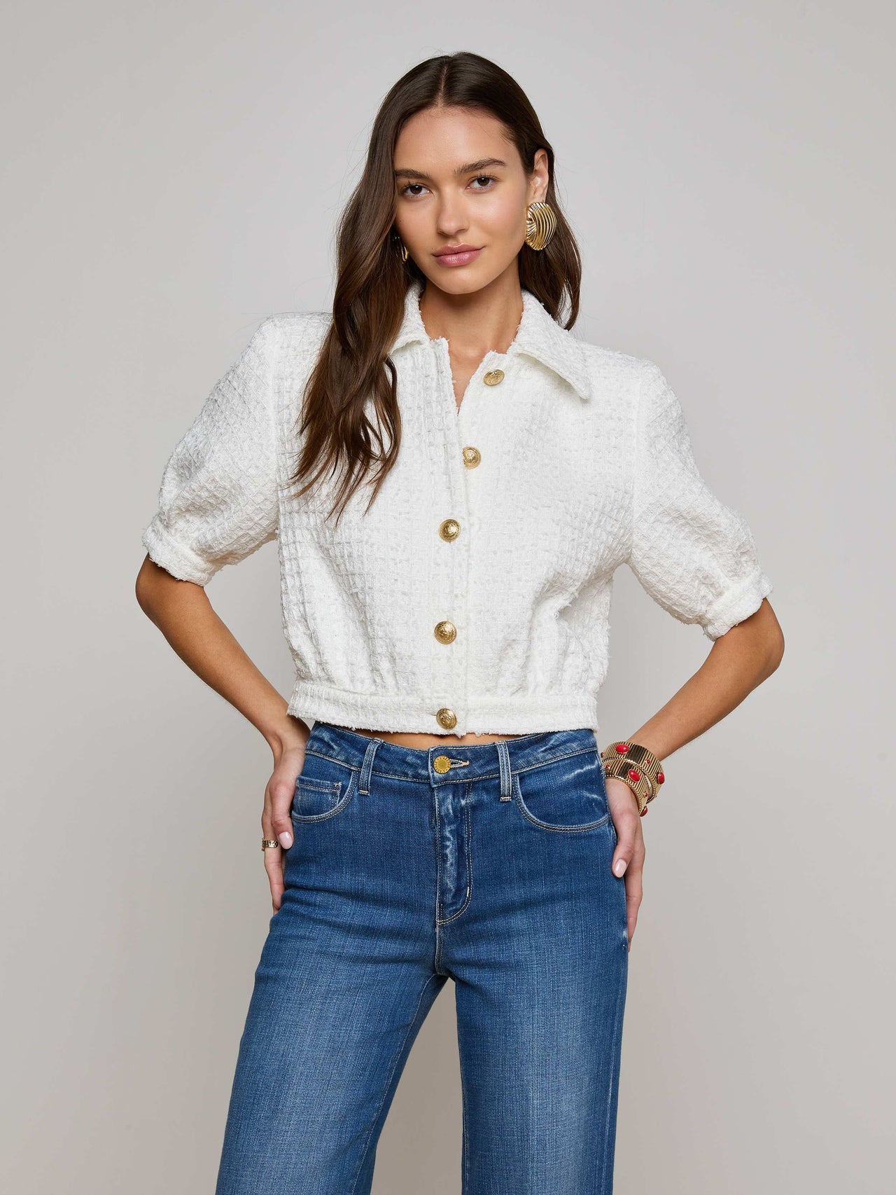 Cove Cropped Tweed Jacket in White