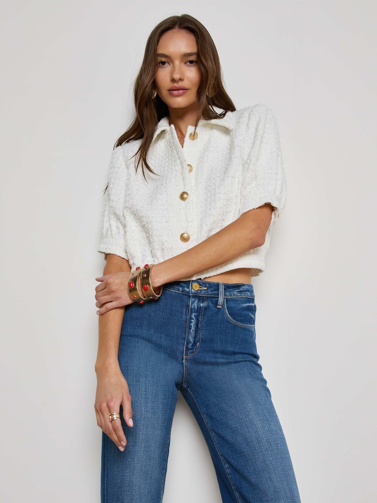 Cove Cropped Tweed Jacket in White