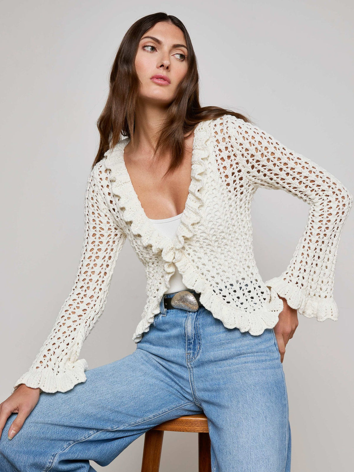 Solaris Crocheted Cardigan in Ivory