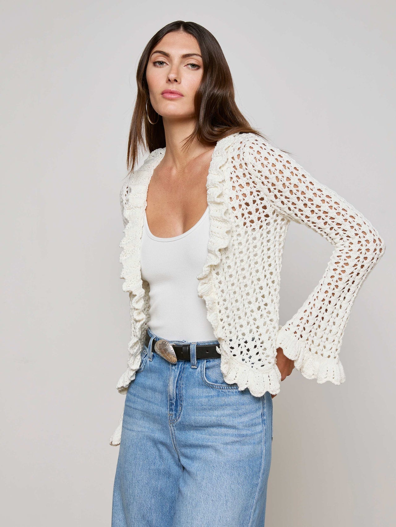 Solaris Crocheted Cardigan in Ivory