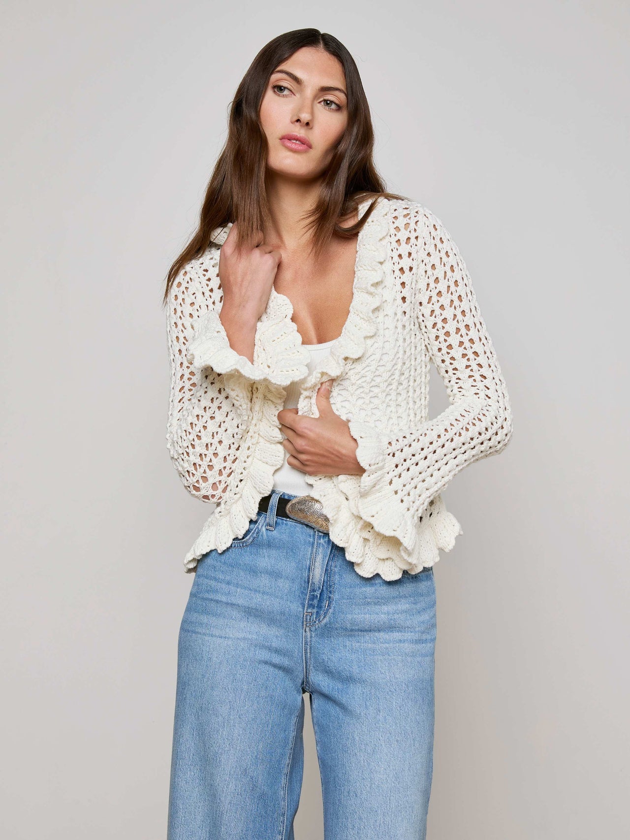 Solaris Crocheted Cardigan in Ivory