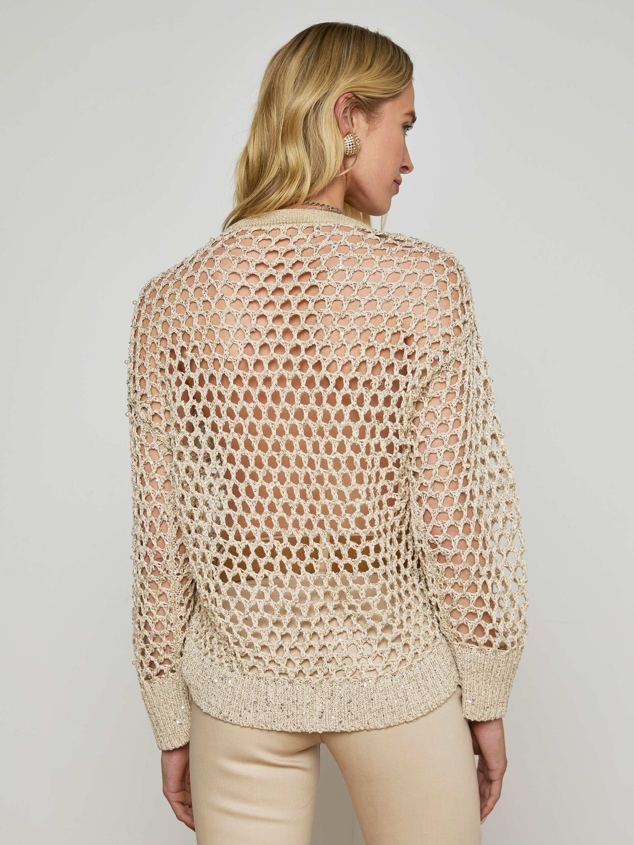 Nashwa Embellished Sweater in Natural Multi Pearls