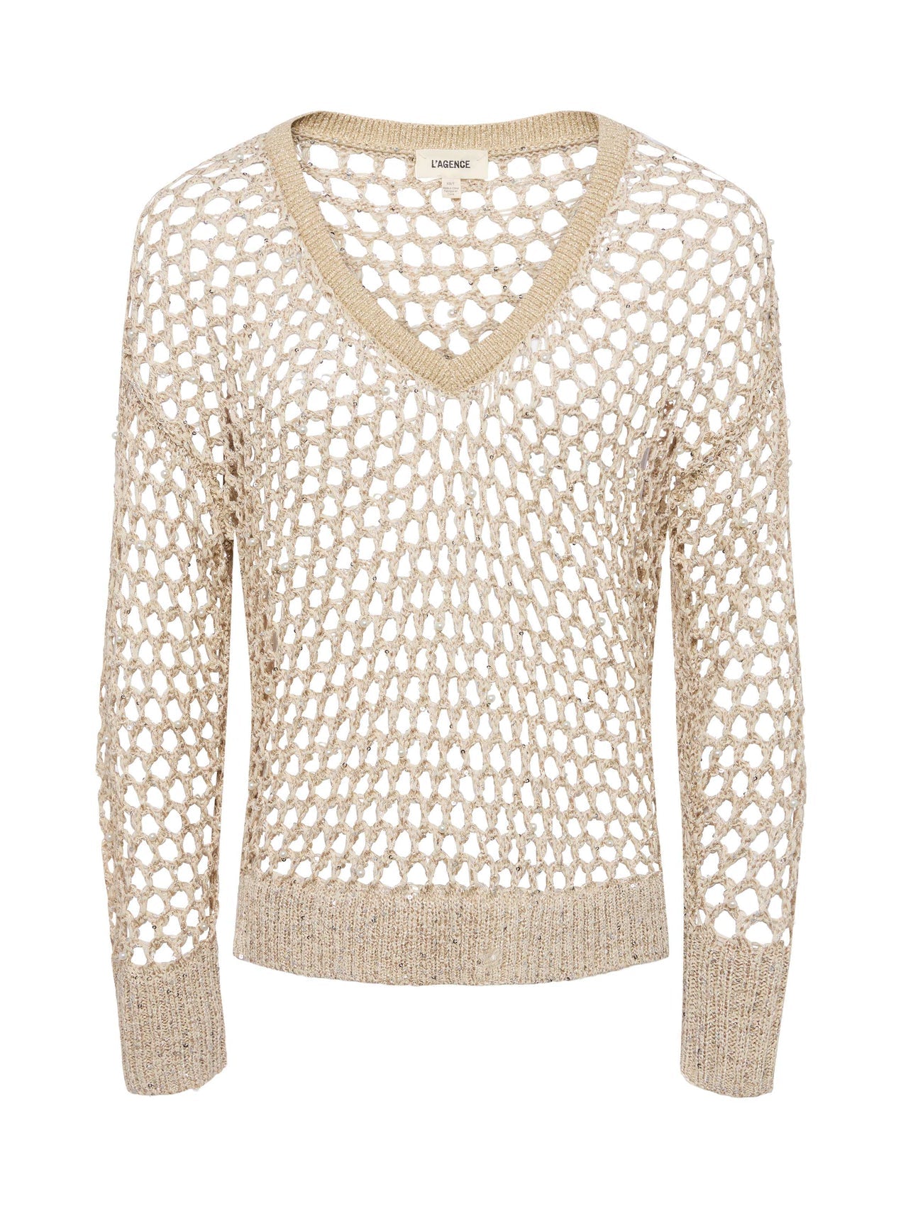 Nashwa Embellished Sweater in Natural Multi Pearls