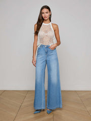 Parmida Embellished Tank in Ivory/Turquoise Beads