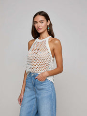 Parmida Embellished Tank in Ivory/Turquoise Beads