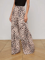 Nova Pleated Wide-Leg Pant in Tan Multi Ikat Leopard