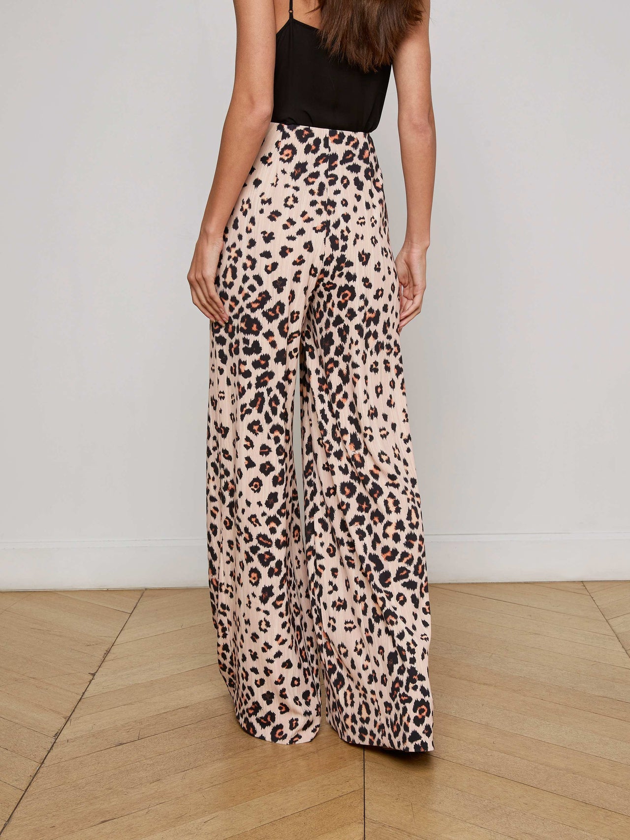 Nova Pleated Wide-Leg Pant in Tan Multi Ikat Leopard