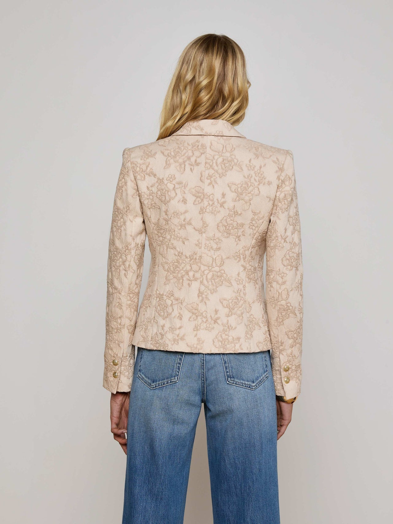 Jennah Jacquard Blazer in Neutral Crinkle Twill