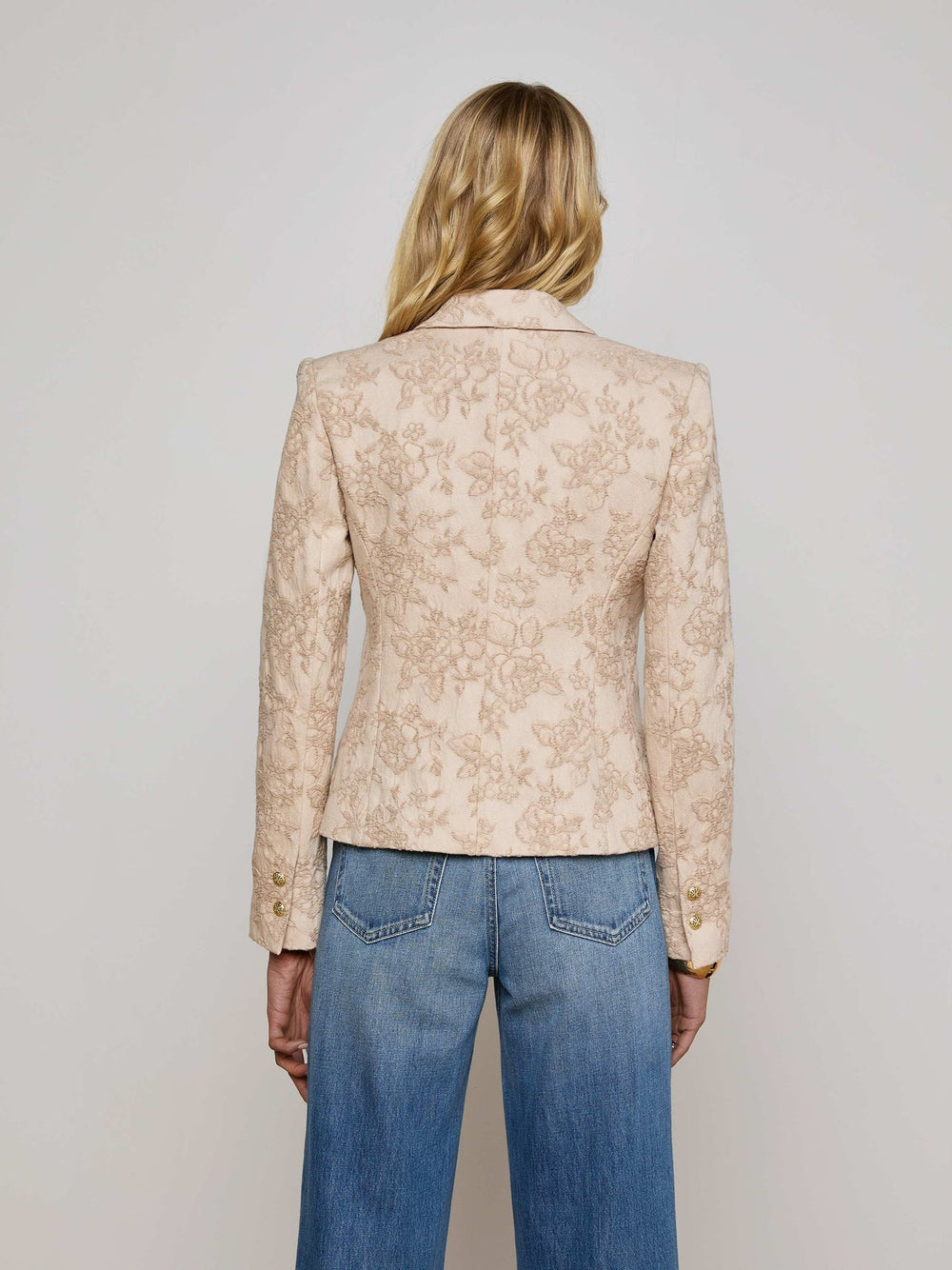 Jennah Jacquard Blazer in Neutral Crinkle Twill
