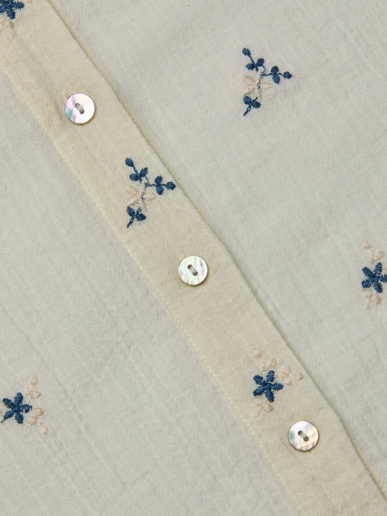 Ecru Laurent Embroidered Blouse with Multiple Blue Flowers
