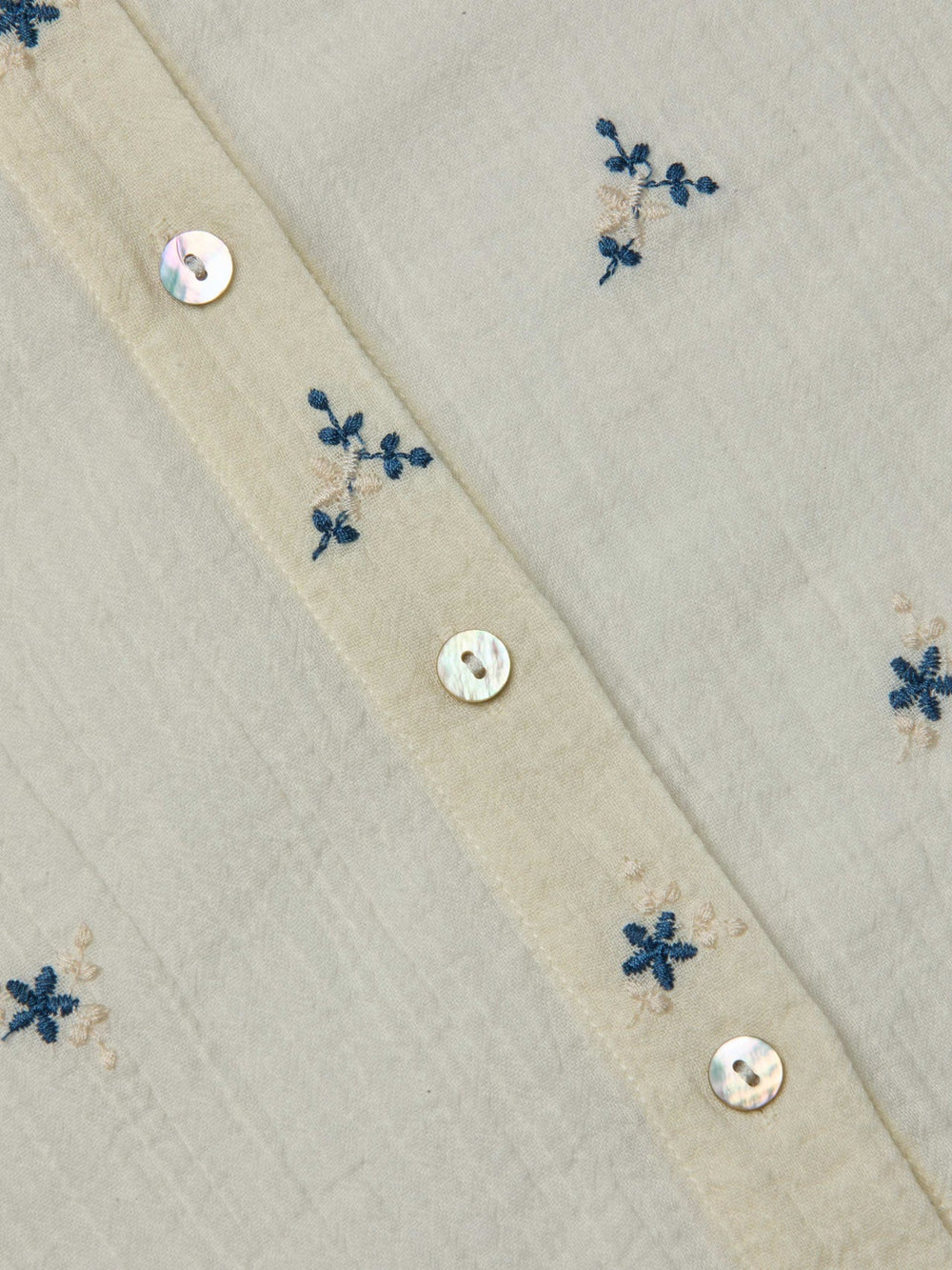 Ecru Laurent Embroidered Blouse with Multiple Blue Flowers