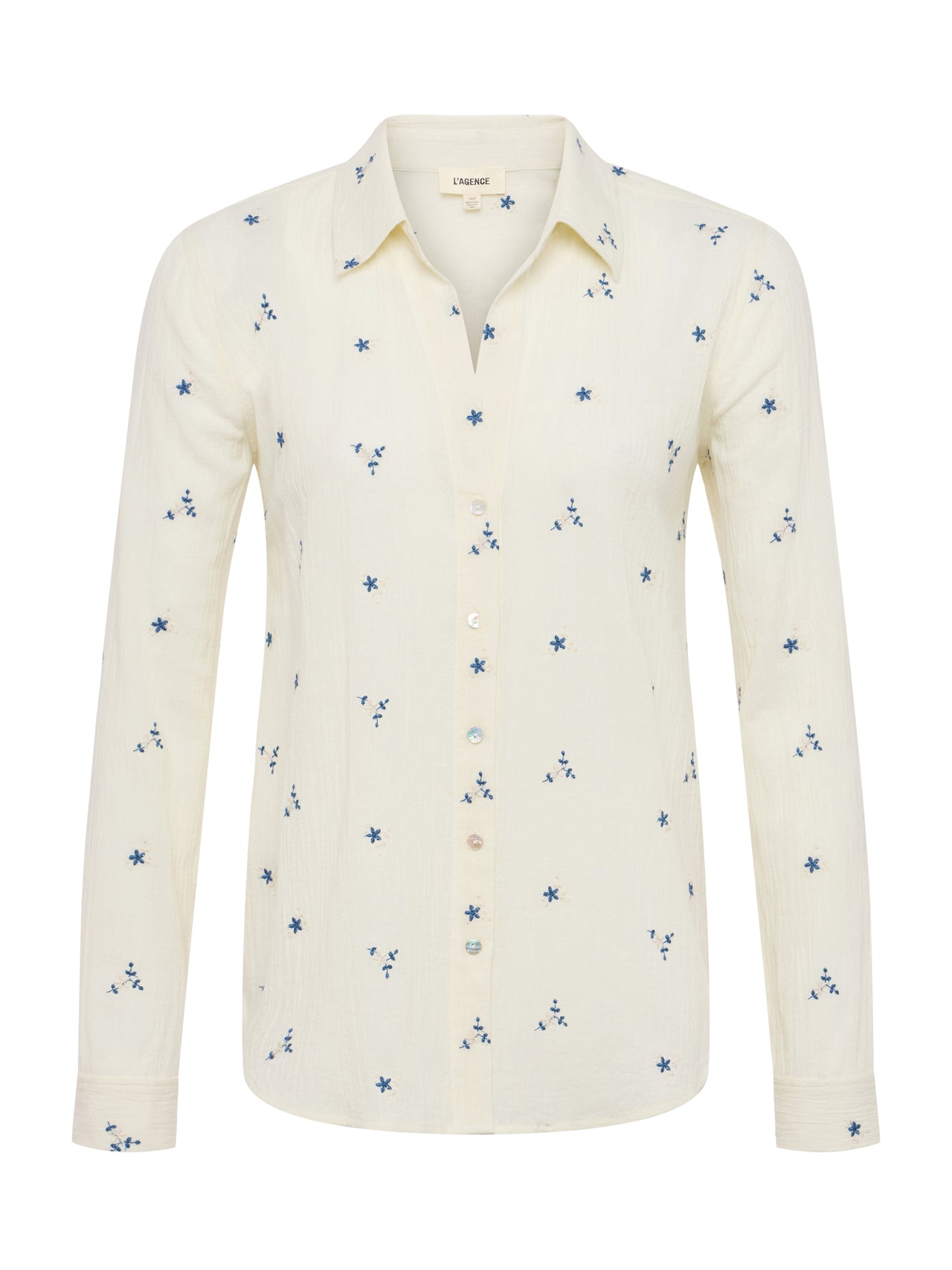 Ecru Laurent Embroidered Blouse with Multiple Blue Flowers