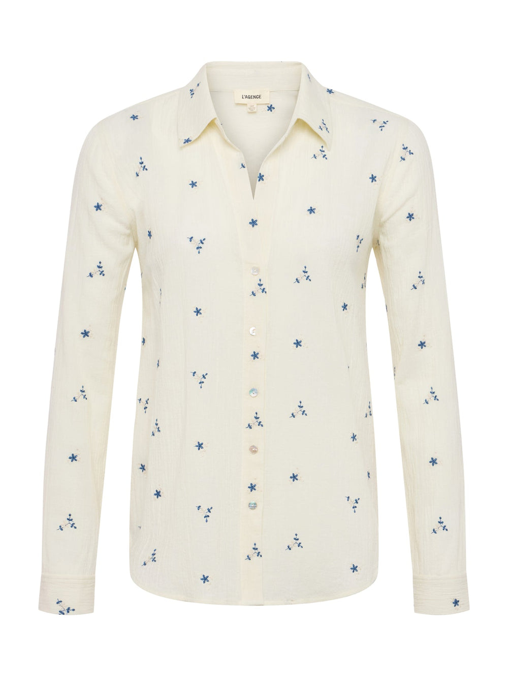 Ecru Laurent Embroidered Blouse with Multiple Blue Flowers