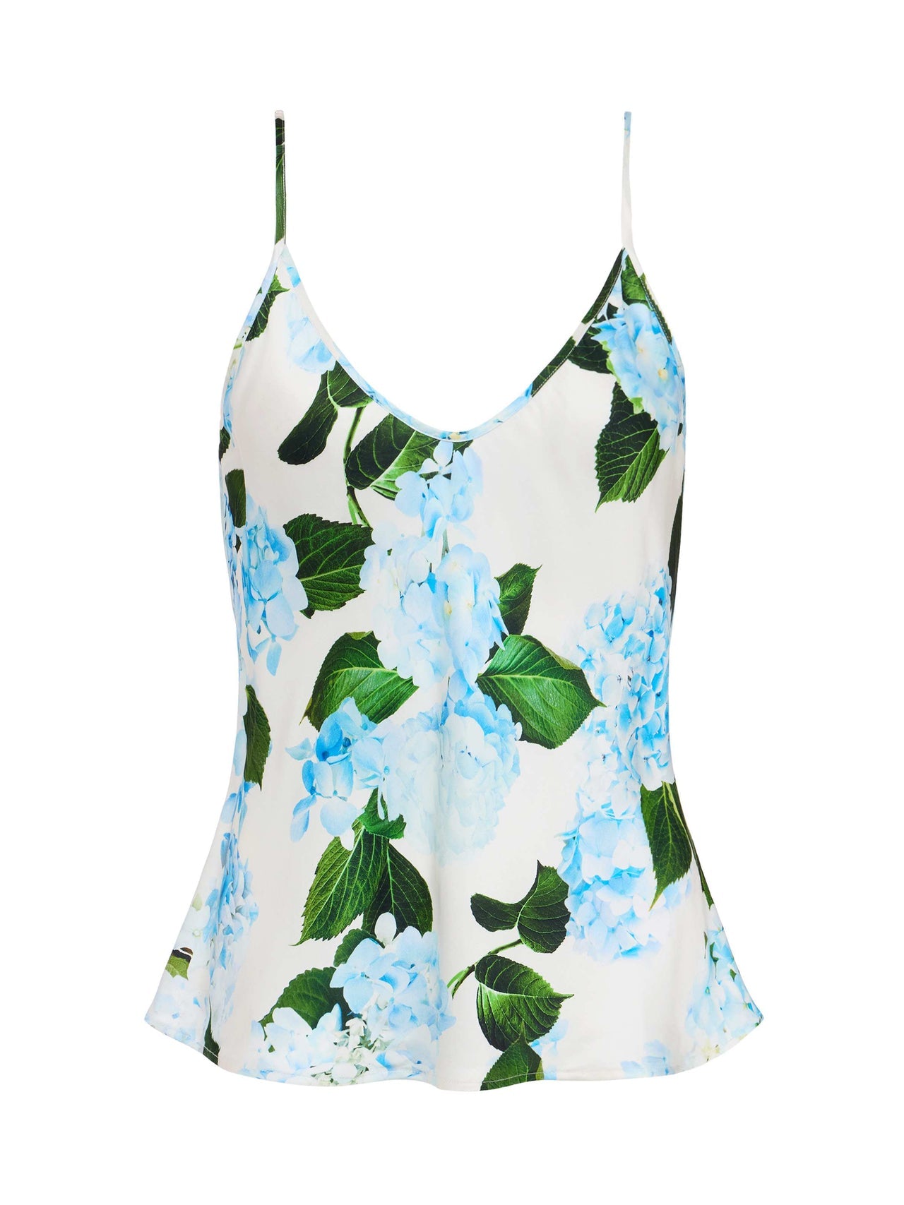 Lexi Satin Camisole in Ivory/Light Blue Large Hydrangea