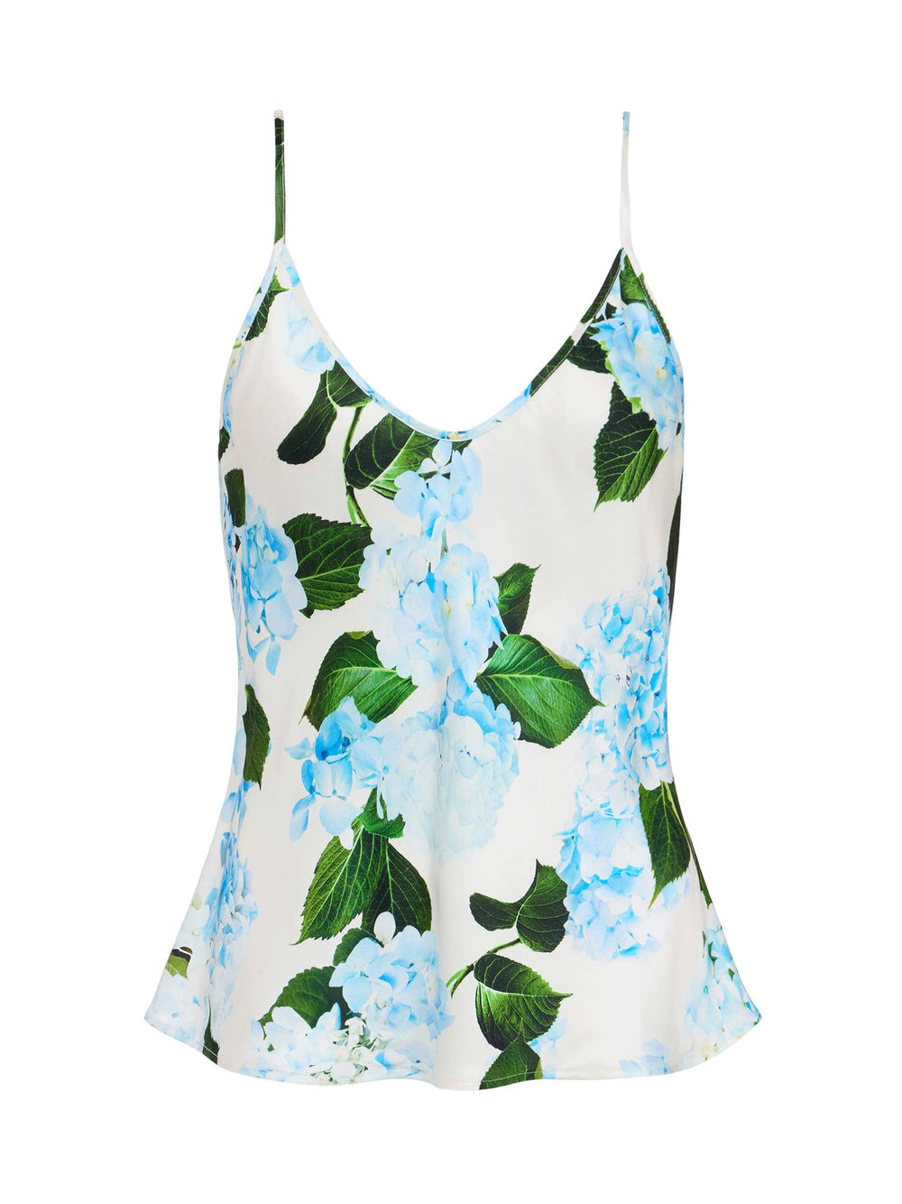 Lexi Satin Camisole in Ivory/Light Blue Large Hydrangea