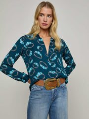 Nina Silk Blouse in Midnight Multi Turquoise Stone