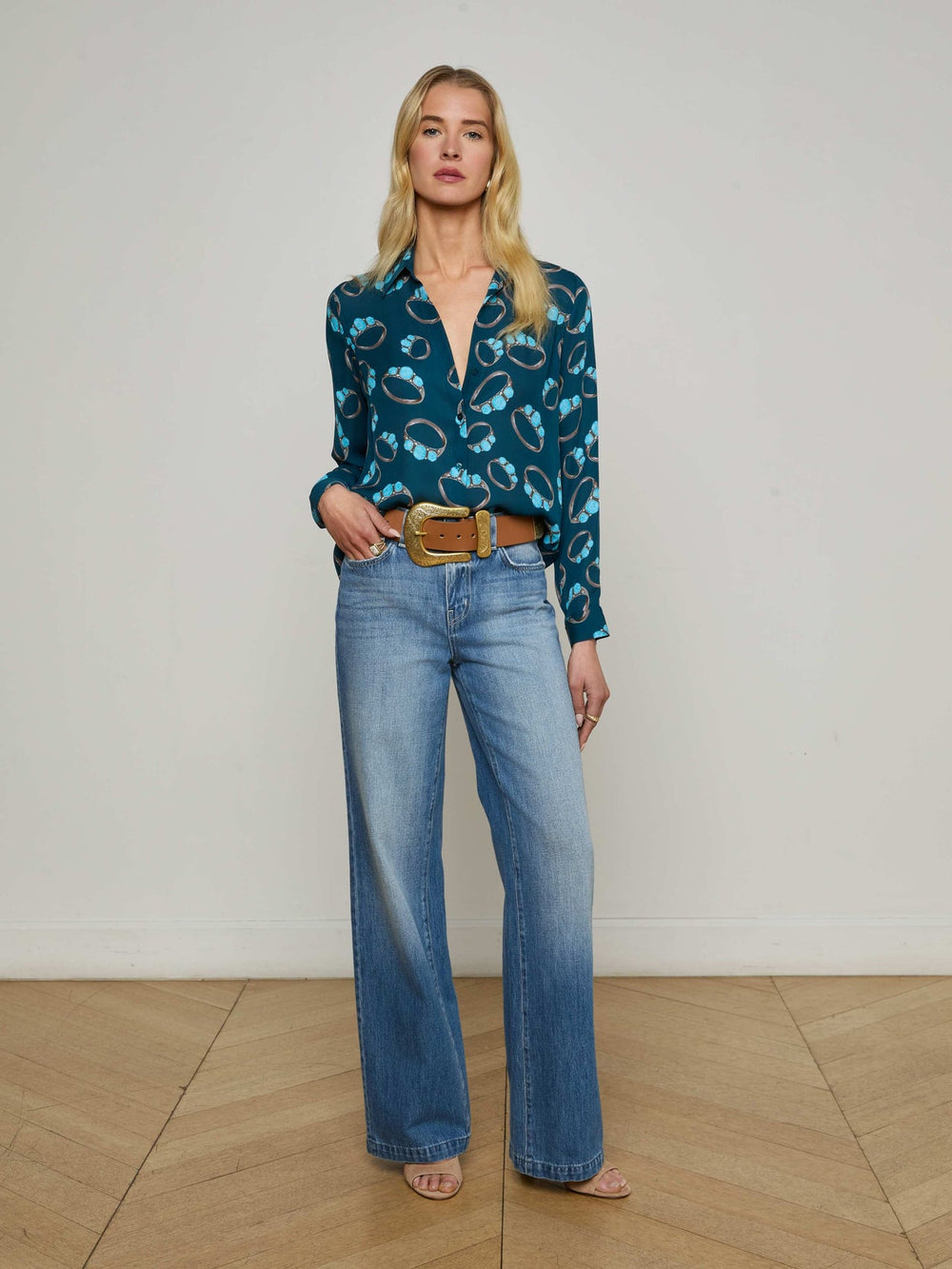 Nina Silk Blouse in Midnight Multi Turquoise Stone