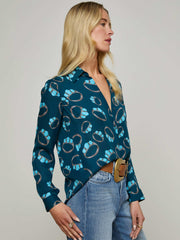 Nina Silk Blouse in Midnight Multi Turquoise Stone