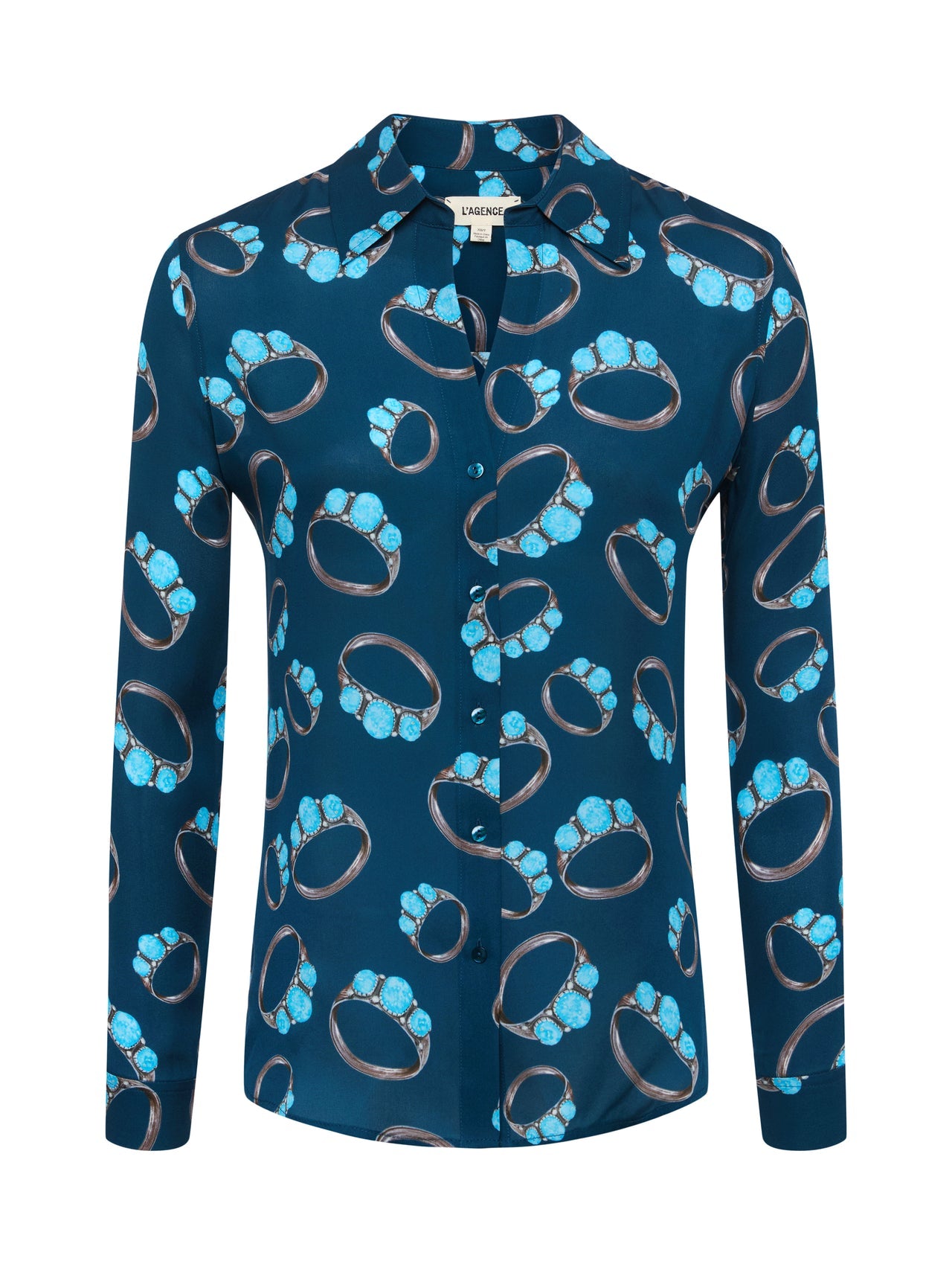 Nina Silk Blouse in Midnight Multi Turquoise Stone