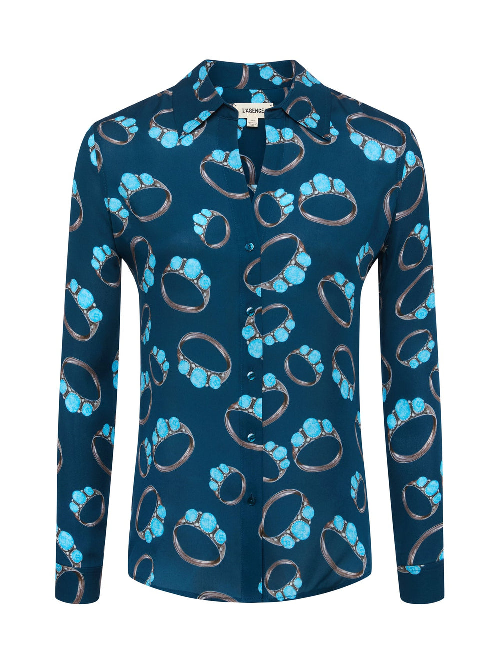 Nina Silk Blouse in Midnight Multi Turquoise Stone