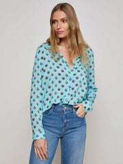 Holly Blouse in Light Turquoise/Coral Stone Foula