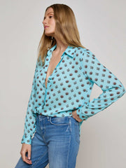Holly Blouse in Light Turquoise/Coral Stone Foula